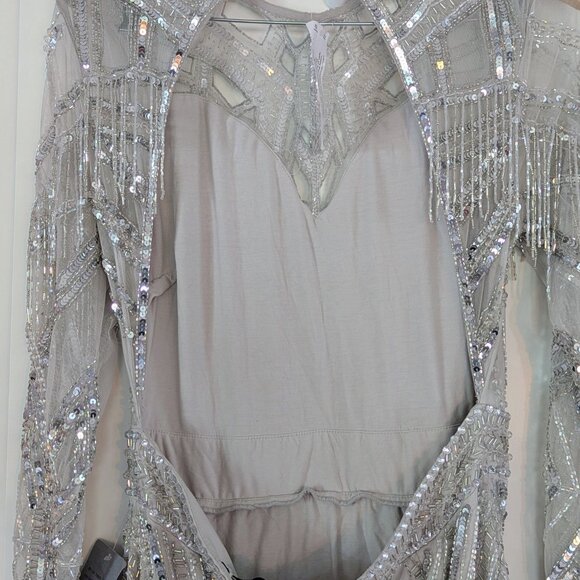 ASOS Edition Silver Sequin Open Back Gown NWT Size 12 Formal Dress - Picture 3 of 16